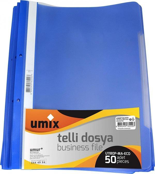 Umix Telli Plastik Dosya Mavi 50 Li 1 Paket - Image 1