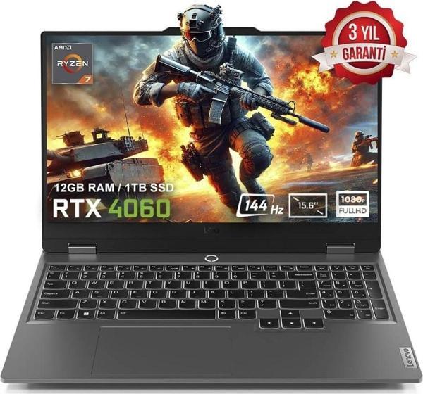 LOQ 15ARP9 83JC00FKTR AMD Ryzen 7-7435HS 12GB DDR5 1TB SSD RTX4060 8GB 15.6 inç 144Hz Full HD FreeDos Gaming Laptop - Image 1