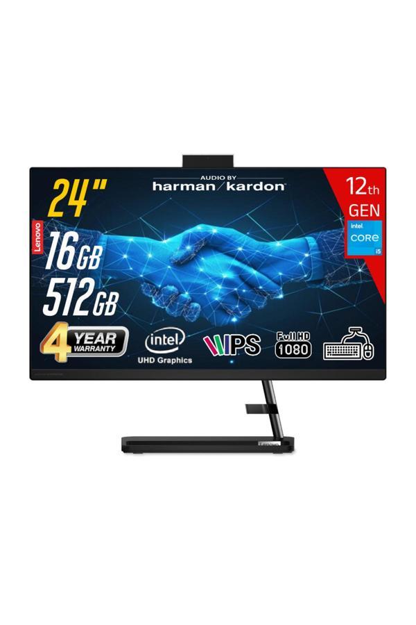 Lenovo Ic Aıo3 24Iap7 Intel Ci5-12450H 16Gb 512Gb Ssd 23.8 Fhd Ips Freedos Siyah Aıo Bilgisayar - Image 1