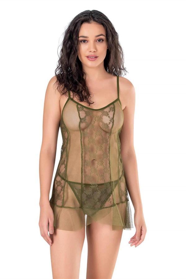 Bicomi Haki Kısa Tül Gecelik - Image 1