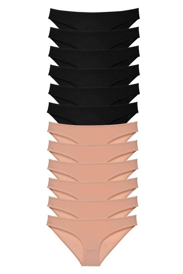 biçomi 12 adet Süper Eko Set Likralı Kadın Slip Külot Siyah Ten - Image 1