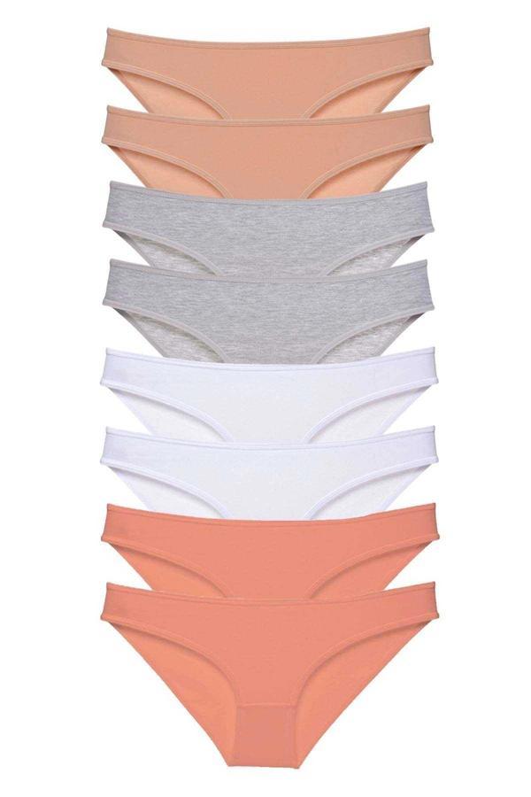 biçomi 8 adet Süper Eko Set Likralı Kadın Slip Külot Ten Gri Beyaz Pudra - Image 1