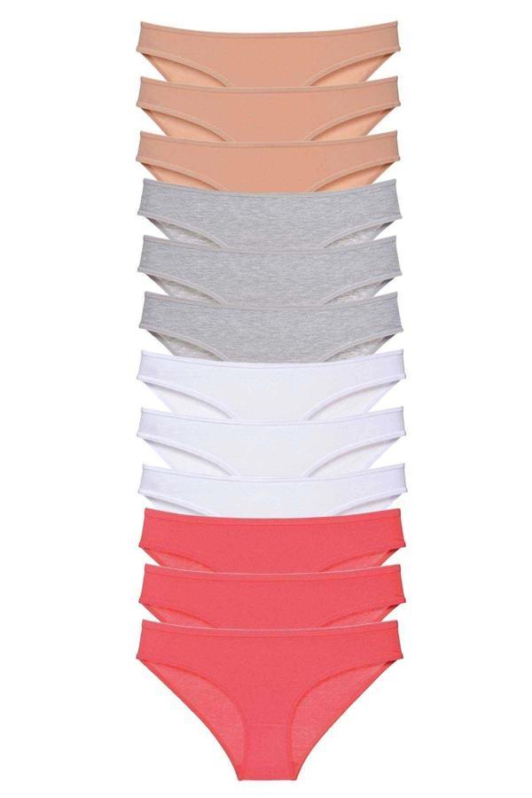 biçomi 12 adet Süper Eko Set Likralı Kadın Slip Külot Ten Gri Beyaz Fuşya - Image 1