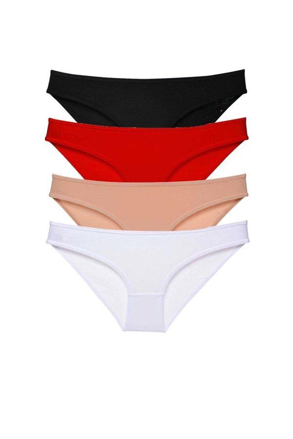biçomi 4 adet Süper Eko Set Likralı Kadın Slip Külot Siyah Kırmızı Ten Beyaz - Image 1