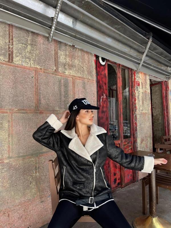 BİÇOMİ CHANEL DERİ SÜET KRAŞLI İÇİ PELUŞLU KAPLAMA KABAN - Image 1