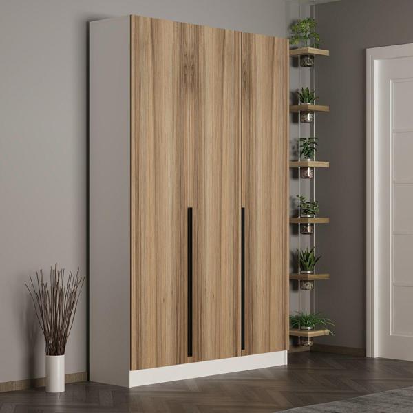 Minar Kale 210 Cm 3 Kapaklı 1B Raf Portmanto Beyaz Dore Plus - Image 1