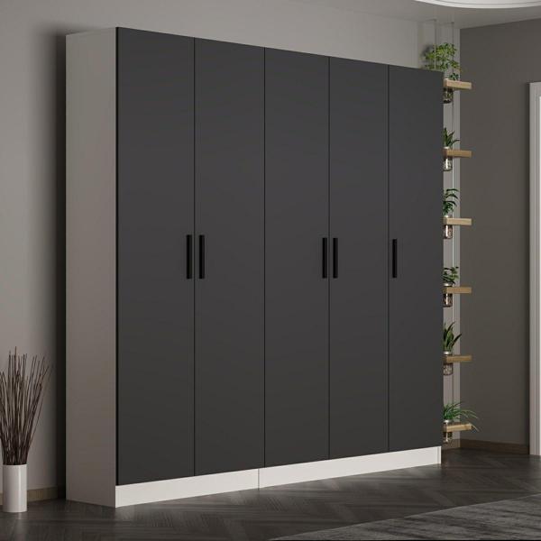 Minar Kale 210 Cm 5 Kapaklı 3B Raf Portmanto Beyaz Antrasit - Image 1