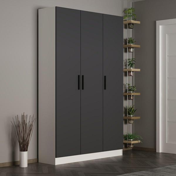 Minar Kale 210 Cm 3 Kapaklı 1B Raf Portmanto Beyaz Antrasit - Image 1