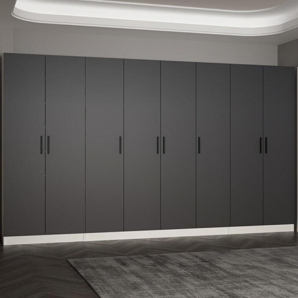 Minar Kale 210 Cm 8 Kapaklı 6B Raf Portmanto Beyaz Antrasit - Image 1