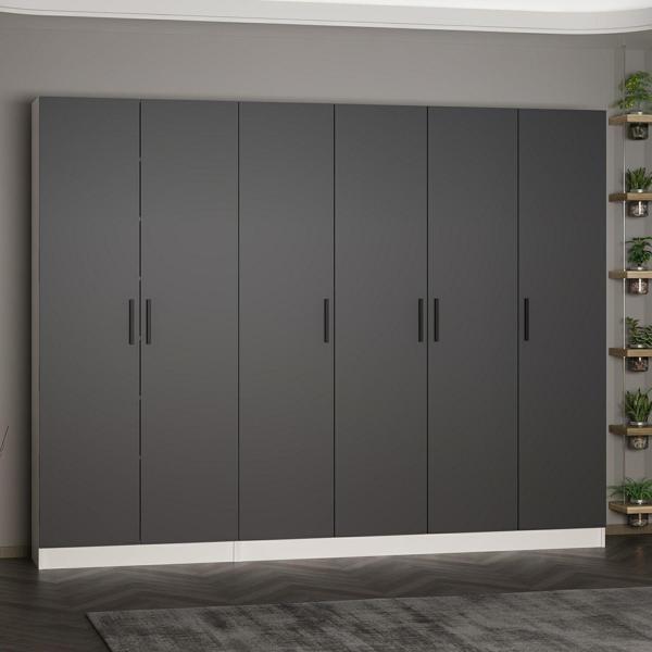 Minar Kale 210 Cm 6 Kapaklı 4B Raf Portmanto Beyaz Antrasit - Image 1