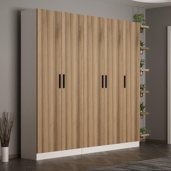 Minar Kale 210 Cm 5 Kapaklı 3B Raf Portmanto Beyaz Dore - Image 1