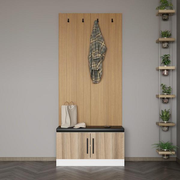 Minar Kale Dekor Panel Ayakkabılık Minderli Beyaz Dore - Image 1