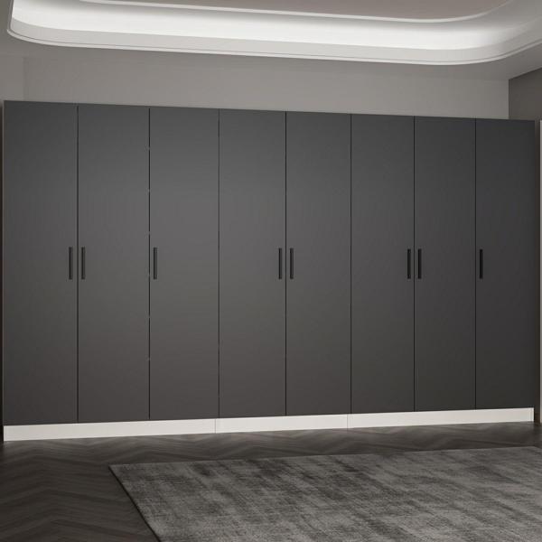 Minar Kale 210 Cm 8 Kapaklı 4B Raf Portmanto Beyaz Antrasit - Image 1