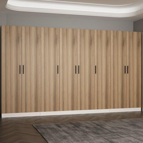 Minar Kale 210 Cm 8 Kapaklı 6B Raf Portmanto Beyaz Dore - Image 1