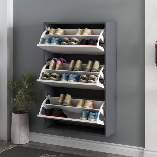 Lupa Düşer Kapaklı 3 Bölmeli Ayakkabılık - Antrasit - Image 1