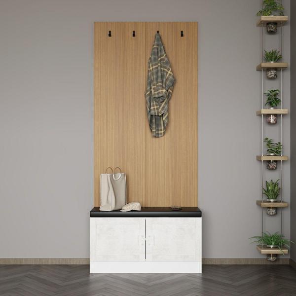 Minar Kale Dekor Panel Ayakkabılık Minderli Beyaz Eskitme Beyaz - Image 1