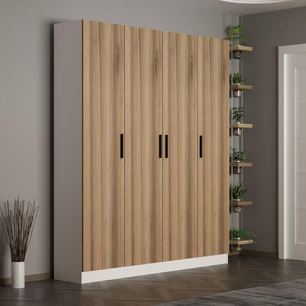 Minar Kale 210 Cm 4 Kapaklı 2B Raf Portmanto Beyaz Dore - Image 1