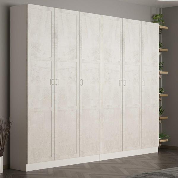 Minar Kale 210 Cm 6 Kapaklı 2B Raf Portmanto Beyaz Eskitme Beyaz - Image 1