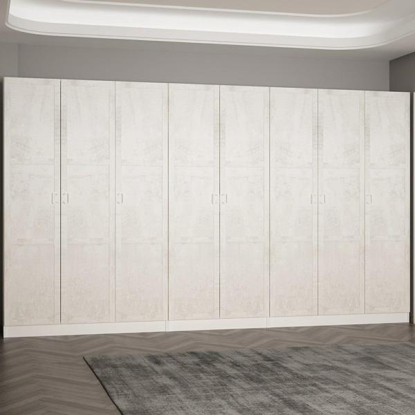 Minar Kale 210 Cm 8 Kapaklı 4B Raf Portmanto Beyaz Eskitme Beyaz - Image 1