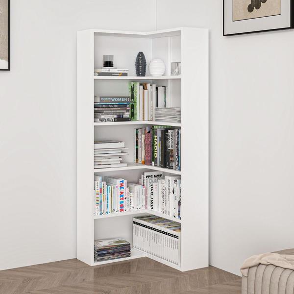Adel 4 Raflı Köşe Kitaplık - Beyaz - Image 1
