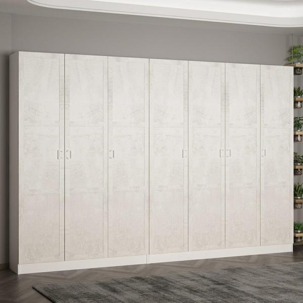 Minar Kale 210 Cm 7 Kapaklı 3B Raf Portmanto Beyaz Eskitme Beyaz - Image 1