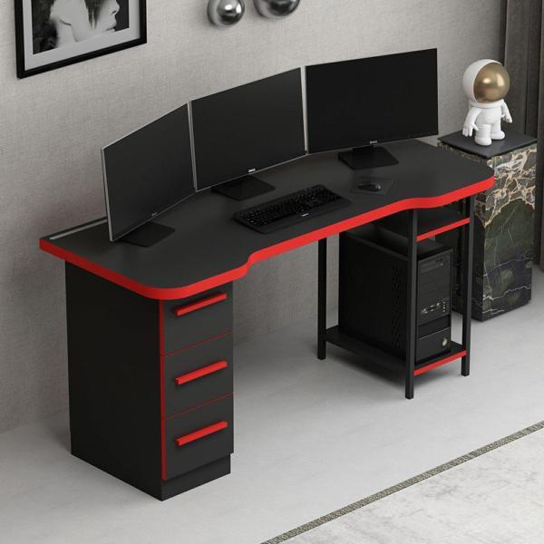 Phoenix 3 Ç Metal Raf Ayaklı Oyuncu Masası RGB Led Işıklı - Set 7 - Image 1