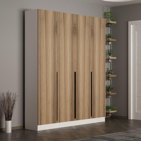 Minar Kale 210 Cm 4 Kapaklı 2B Raf Portmanto Beyaz Dore Plus - Image 1