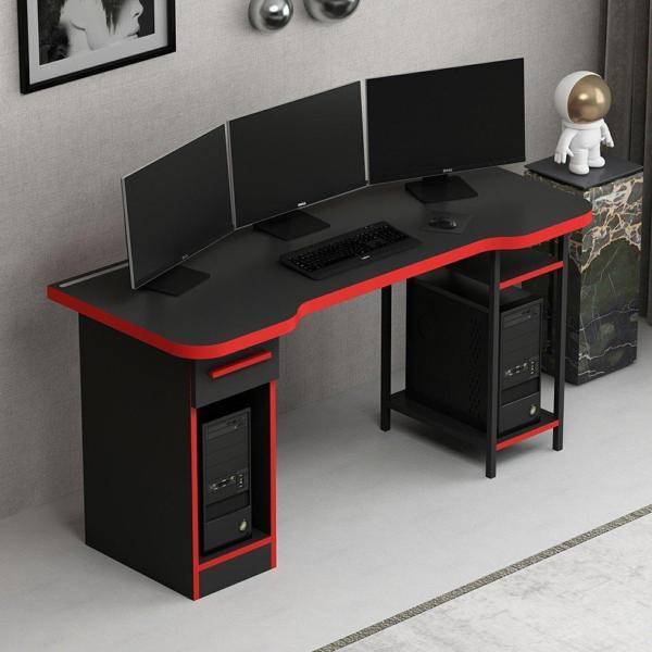 Phoenix 1 Ç Metal Raf Ayaklı Oyuncu Masası RGB Led Işıklı - Set 6 - Image 1