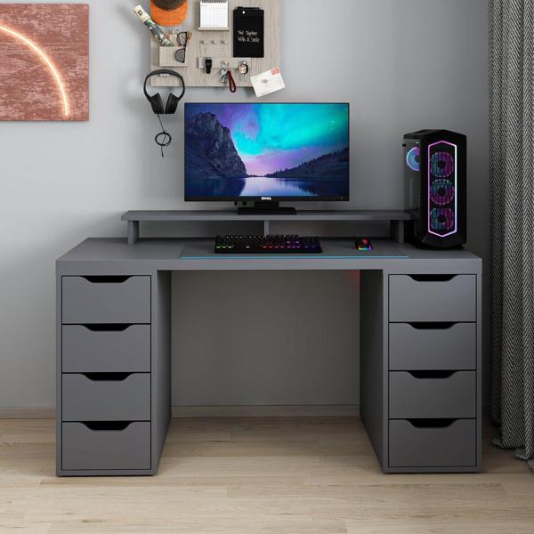 Alen 150 Cm 8 Çekmeceli Çalışma & Oyuncu Masası - Antrasit - Image 1