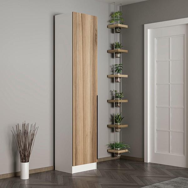 Minar Kale 210 Cm 1 Kapaklı 1B Raf Portmanto Beyaz Dore Plus - Image 1