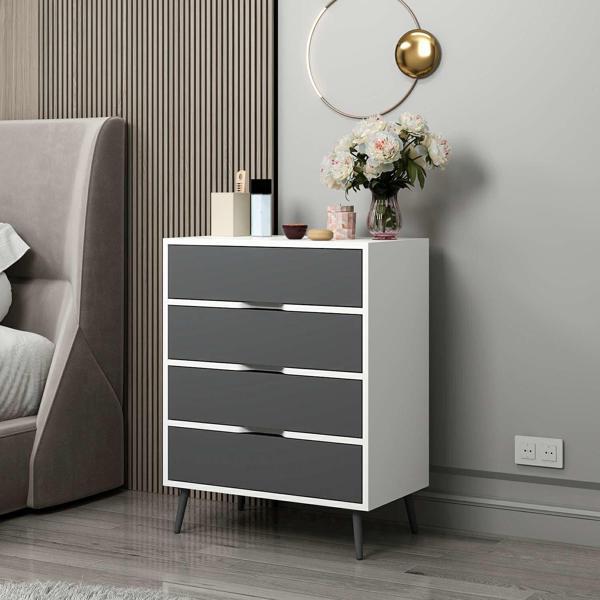 Elina Ayaklı 4 Çekmeceli Şifonyer - Beyaz/Antrasit - Image 1