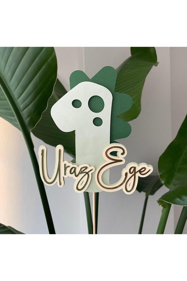 Wenuca Party Shop Kişiye Özel Dinazor Konsept 1 Yaş Doğum Günü Pasta Üstü Süsü - Image 1