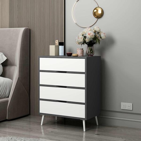 Elina Ayaklı 4 Çekmeceli Şifonyer - Antrasit/Beyaz - Image 1
