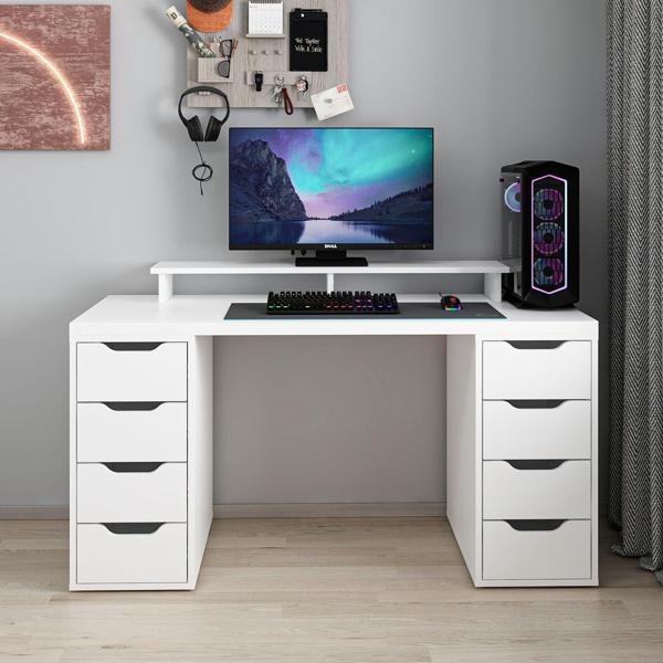 Alen 150 Cm 8 Çekmeceli Çalışma & Oyuncu Masası - Beyaz - Image 1