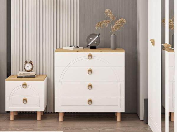 Lotus Bohem Tarz Şifonyer 4 Çekmece - Artisan/Beyaz - Image 1