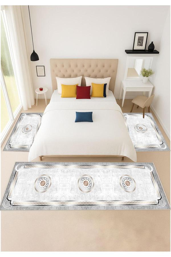 Sty Home Gri Dijital Baskılı 3 'Lü Yatak Odası Halısı Yolluk Takımı 80X150 2 Adet 80X300 1 Adet 30 - Image 1