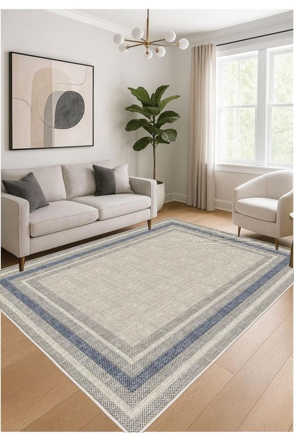 Sty Home Mavi Gri Dijital Baskı Halı Kaymaz Tabanlı Yıkanabilir Halı Yolluk Salon Halısı 776 - Image 1