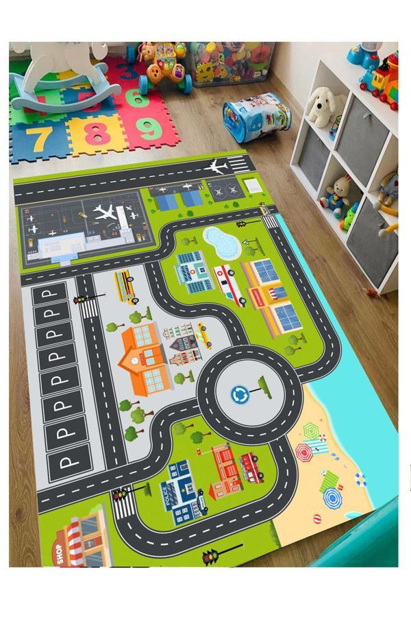 Sty Home Otoparklı Yol Çocuk Halısı Yıkanabilir Kaymaz Taban Bebek Ve Çocuk Odası Halısı Matı - Image 1