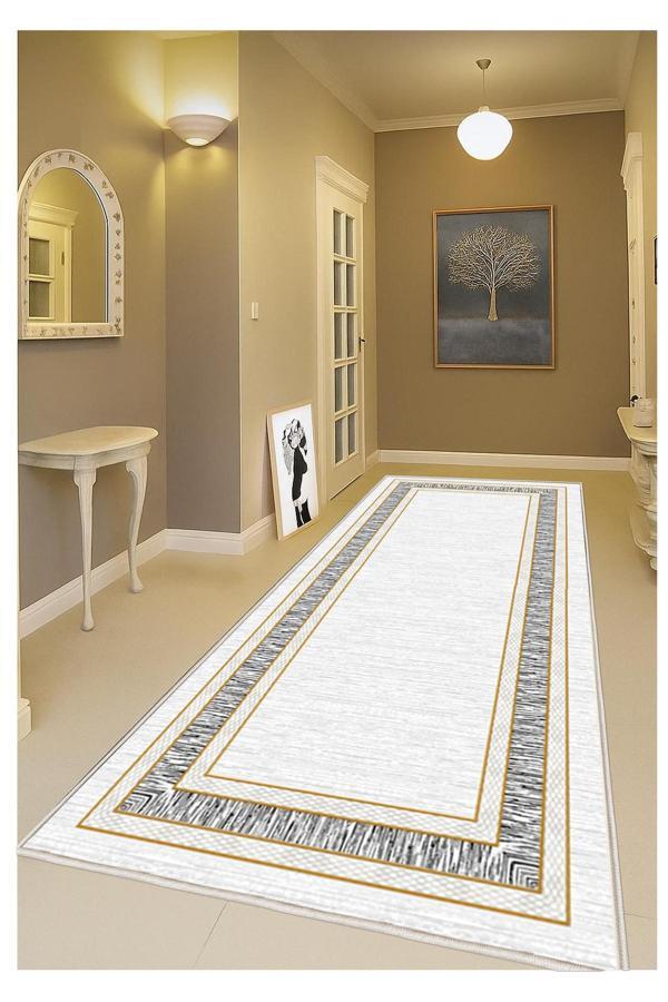 Sty Home Gold Dijital Baskı Halı Kaymaz Tabanlı Yıkanabilir Halı Yolluk Salon Halısı - Image 1