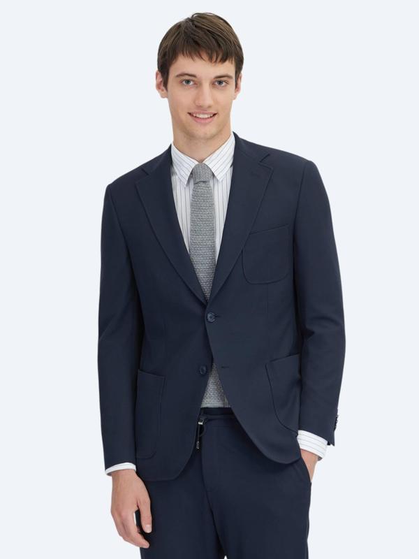 Lacivert Düz Modern Fit Örme Takım Elbise - Image 1