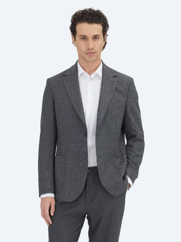 Gri Mikro Modern Fit %100 Yün Ceket - Image 1