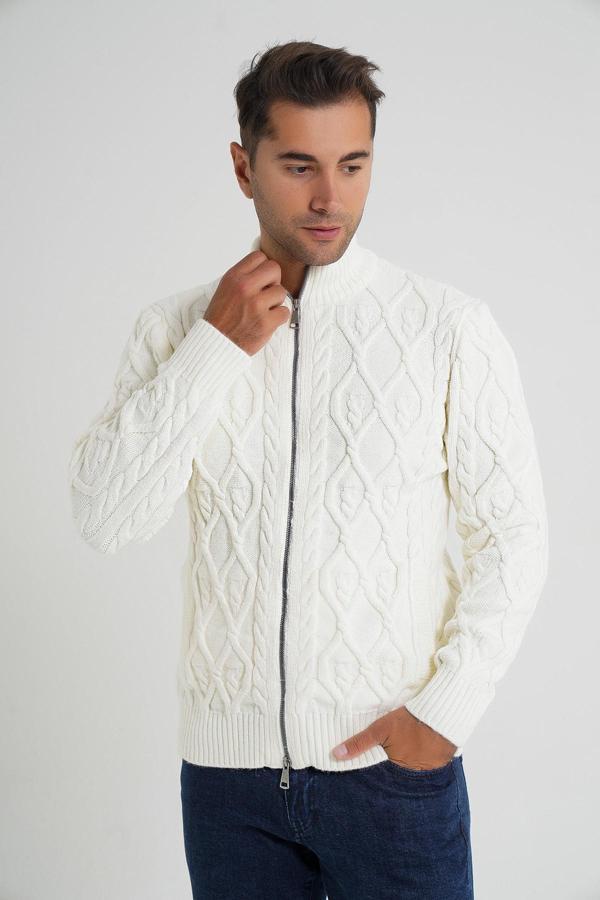 Erkek Kemik Cepli Fermuarlı Yürütme Saç Örgülü Yün Hırka TRIST-5355 - Image 1