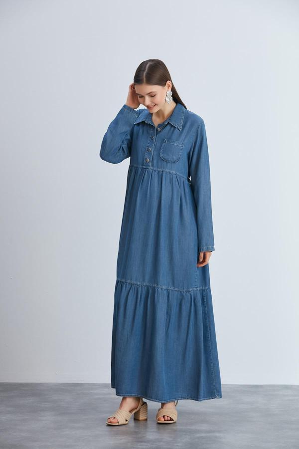 IŞŞIL 447-Liyosel Emzirmeli Gömlek Yaka Hamile Maxi Elbise - Image 1