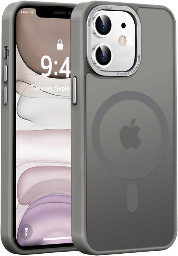EHR Manyetik Güçlü Silikon Kılıf iPhone 11 için, Kamera Korumalı, MagSafe Uyumlu Kablosuz Şarj, Mat Metal Tuşlu, Gri - Image 1