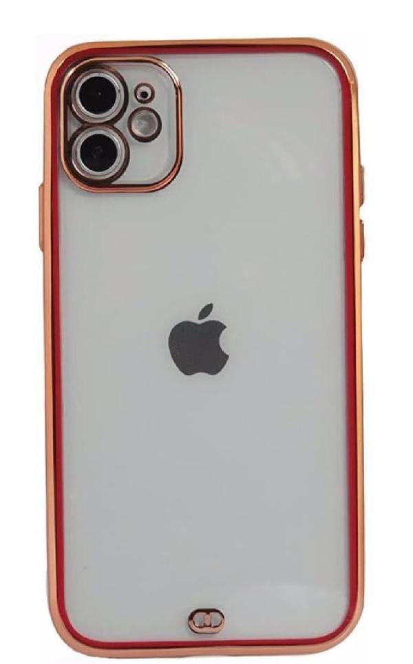 Desingshop iPhone 11 Pro için Şeffaf Telefon Kılıfı, Kırmızı ve Altın Renkli Çerçeve, Ultra İnce Koruyucu Kapak - Image 1