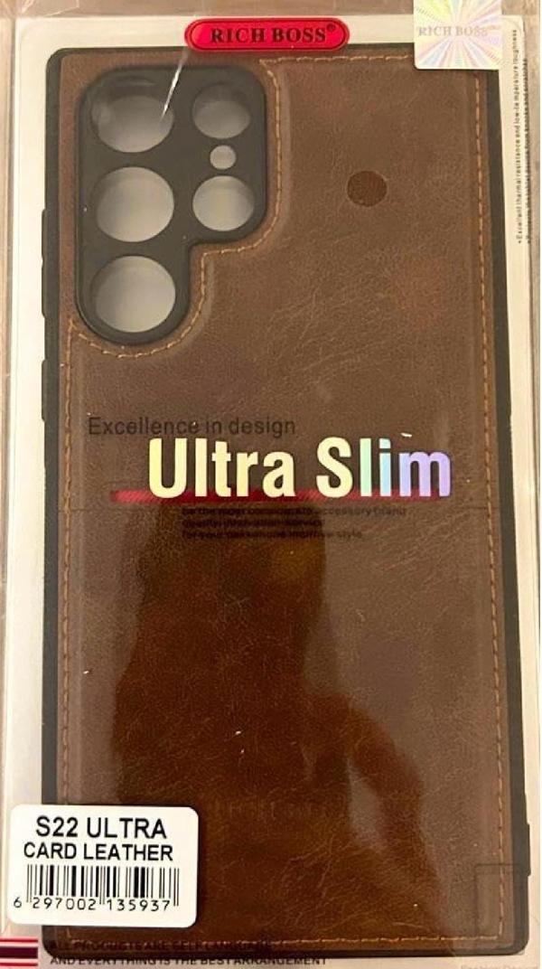 Samsung S22 Ultra için Kartlıklı Deri Telefon Kılıfı, Ultra İnce, Kahverengi - Image 1