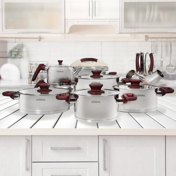 GÜRAL ÇELİK 18 Parça Çelik Tencere Takımı - Mor - Image 1