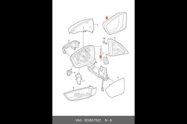 VW Octavia 2020- Ayna Çerçevesi Sol Oem No (5E3857531) - Image 1