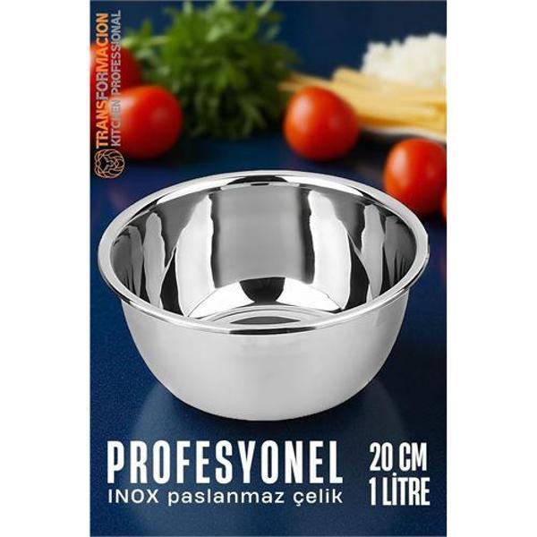 Inox Kase  - 20 Cm 1 Litre Karıştırma Kabı Profesyonel 304 Paslanmaz Çelik - Image 1