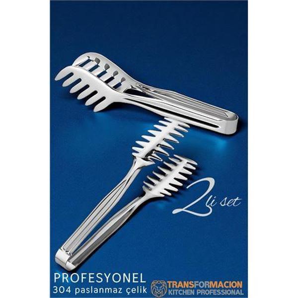 Mutfak Maşa Seti - Makarna Pasta Salata Çok Amaçlı Maşa 2 li SET 304 Paslanmaz Çelik - Image 1